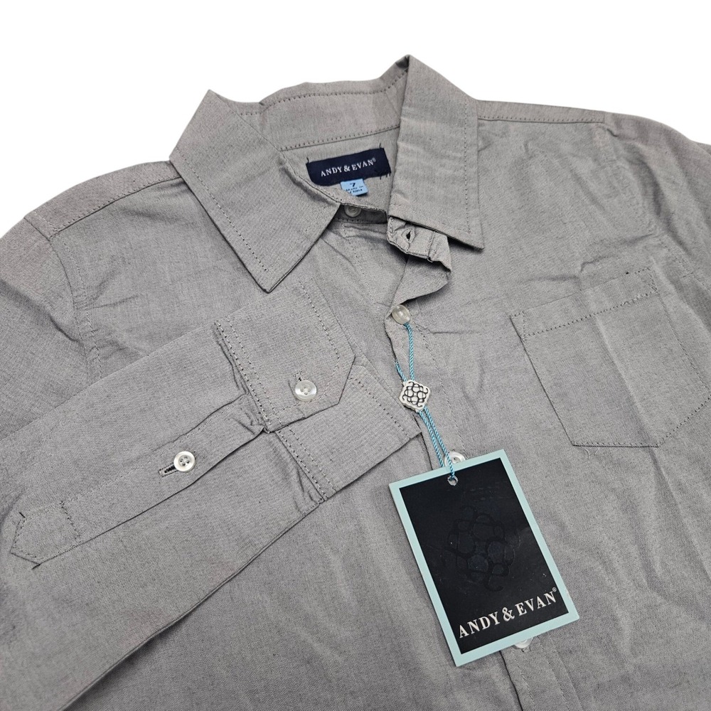 Andy & Evan Boys Gray Long Sleeve Button Down Dress Shirt Size 7